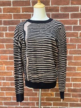A.L.C. Women’s Black and Tan Zebra-Print Crewneck Sweater